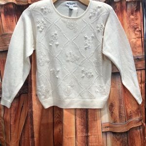 Vintage Alfred Dunner Beaded ivory Sweater LP
